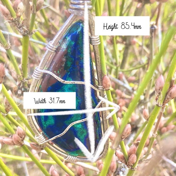 Handcrafted Silver Inlaid Chrysocolla Mineral Necklace - Picture 7 of 14